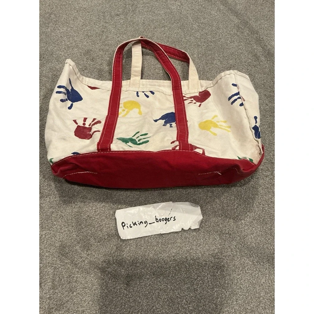 LL Bean Boat & Tote Hand Print Design Canvas Bag Finger Paint 23